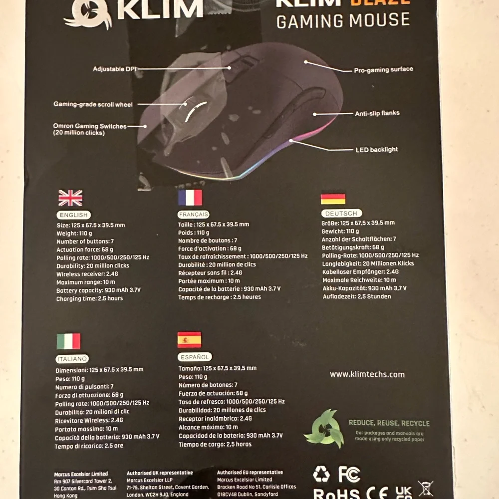 KLIM Blaze Gaming Mouse, New with box